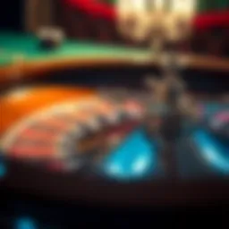 A close-up view of a roulette wheel spinning